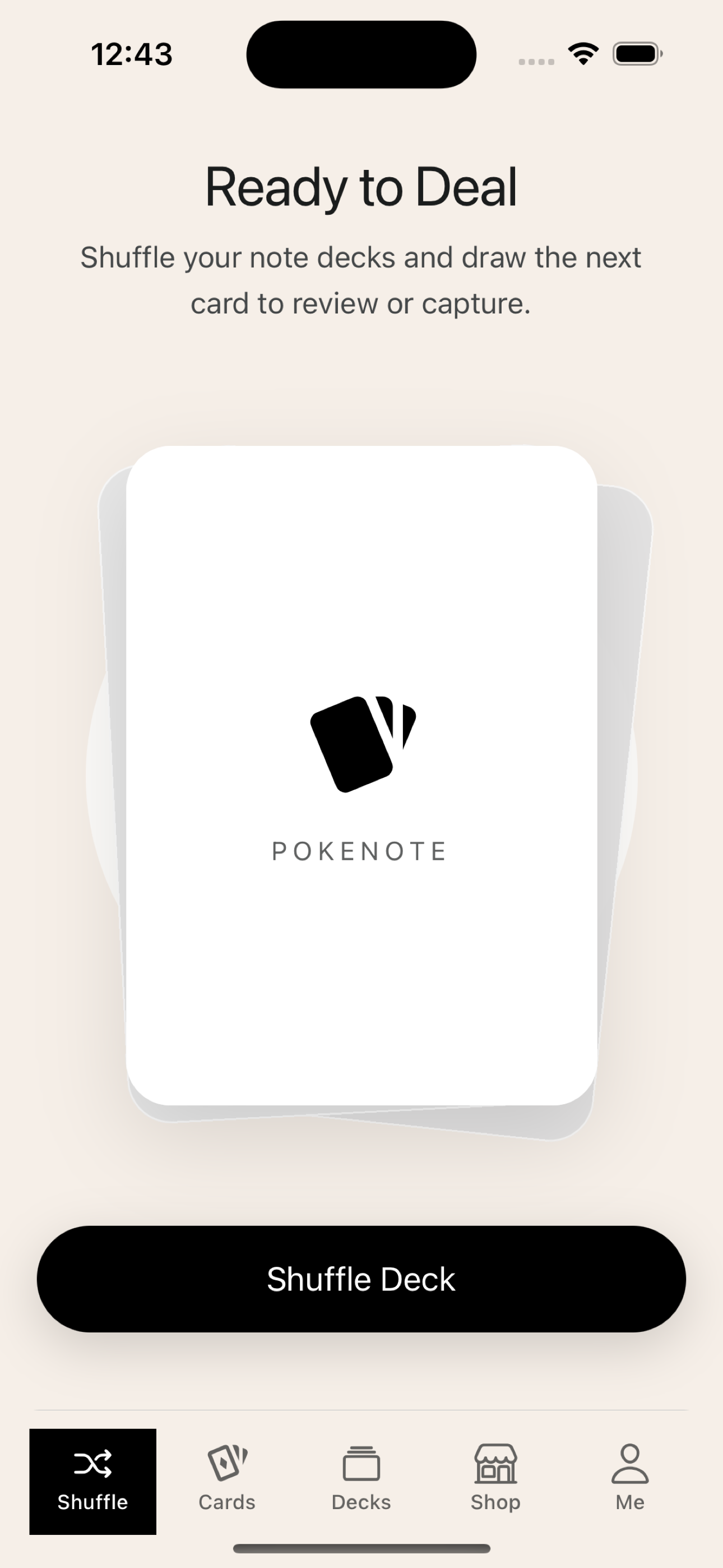 Pokenote shuffle review screen